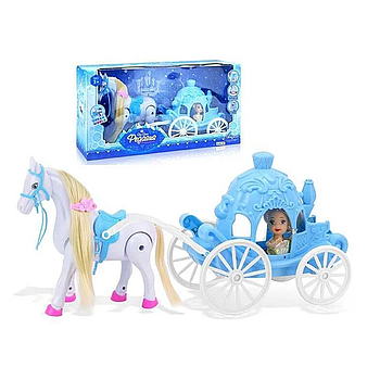 Карета з конем для ляльки (світло, музика, конячка ходить, лялька) 686-798