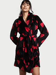 Плюшевий Халат Victoria's Secret Cozy Plush Short Robe, Чорний із серцями XS/S