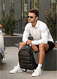 Рюкзак чоловічий для подорожей зі штучної шкіри для ноутбука, чорний, фото 4