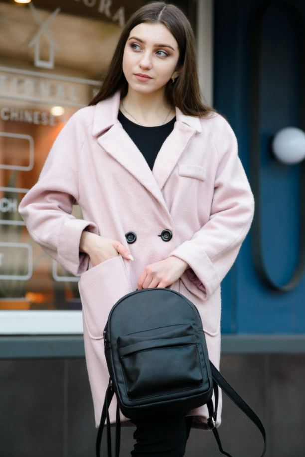 Жіночий стильний чорний повсякденний маленький рюкзак для прогулянок з екошкіри, фото 1