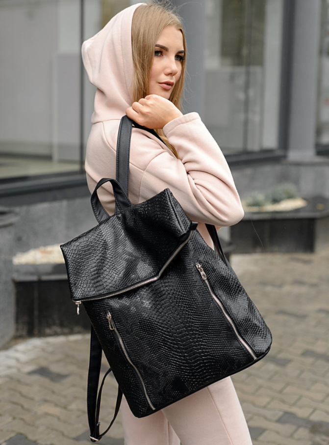 Модний практичний жіночий крутий повсякденний рюкзак зі штучної шкіри чорний, фото 1