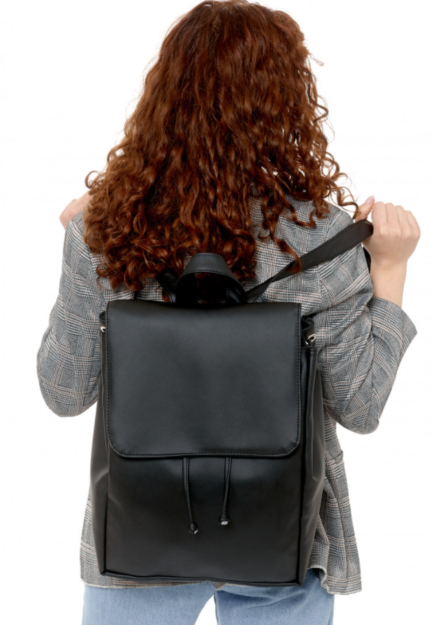 Рюкзак жіночий для прогулянок маленький, зручний молодіжний чорний зі штучної шкіри, фото 1