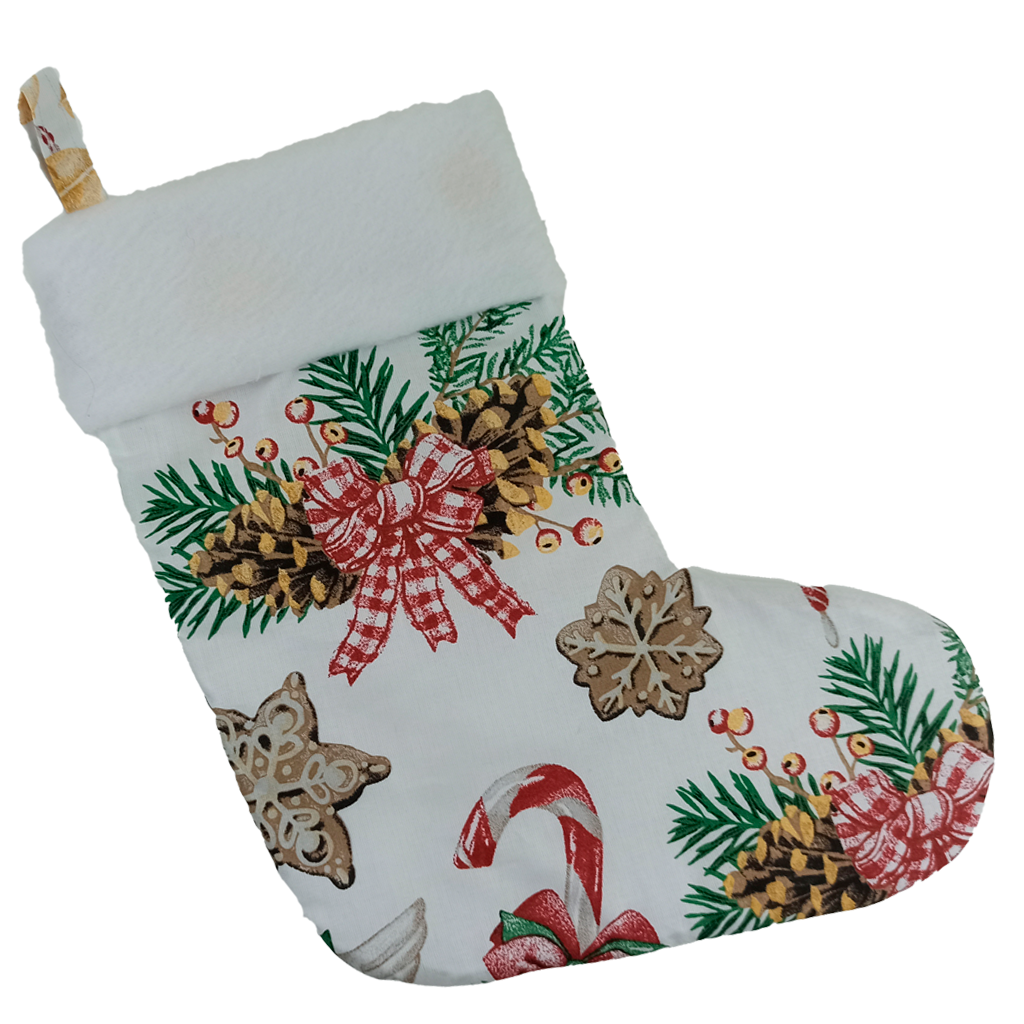 Новорічний чобіток, (бавовна), (іграшки на білому)
