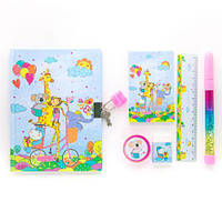 Набір подарунковий з блокнотом на замочку, міні-блокнотом, ручкою, гумкою, лінійкою Веселі звірята