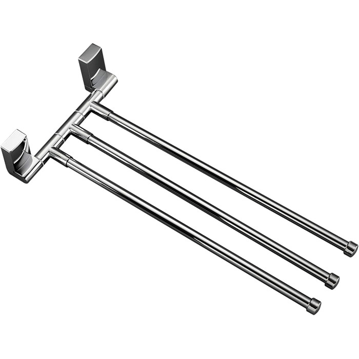 Рушникотримач 3-й поворотний з двома накладками (білий/хром) (F1813), фото 1