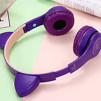 Навушники безпородні Bluetooth з котячими вушками та LED-підсвіткою P47M Cat Ear Фіолетові
