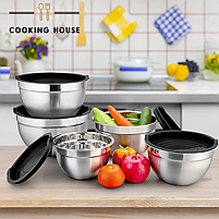 Набір металевих мисок Cooking House з силіконовим дном і кришкою — 4 шт (28-16 см), фото 4