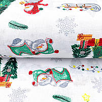 Польська бавовняна тканина "Сніговики з ялинками, санками на білому" 160 см, фото 3