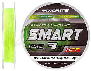 Шнур Favorite Smart PE 3x 150м (fl.yellow) #0.4/0.104 mm 7.5 lb/3.5 kg
