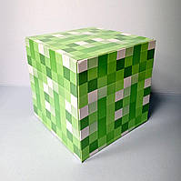 Коробка-куб (box) "Майнкрафт пиксели зеленая" средняя 20х20см для кенди-бара декор