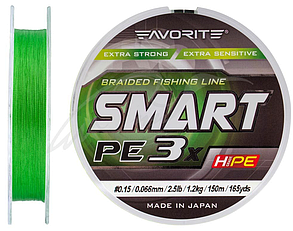 Шнур Favorite Smart PE 3x 150м (l.green) #0.15/0.066 mm 2.5 lb/1.2 kg
