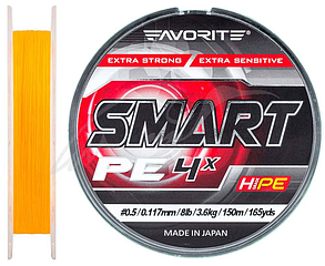 Шнур Favorite Smart PE 4x 150м (оранж.) #0.5/0.117 мм 3.6 кг