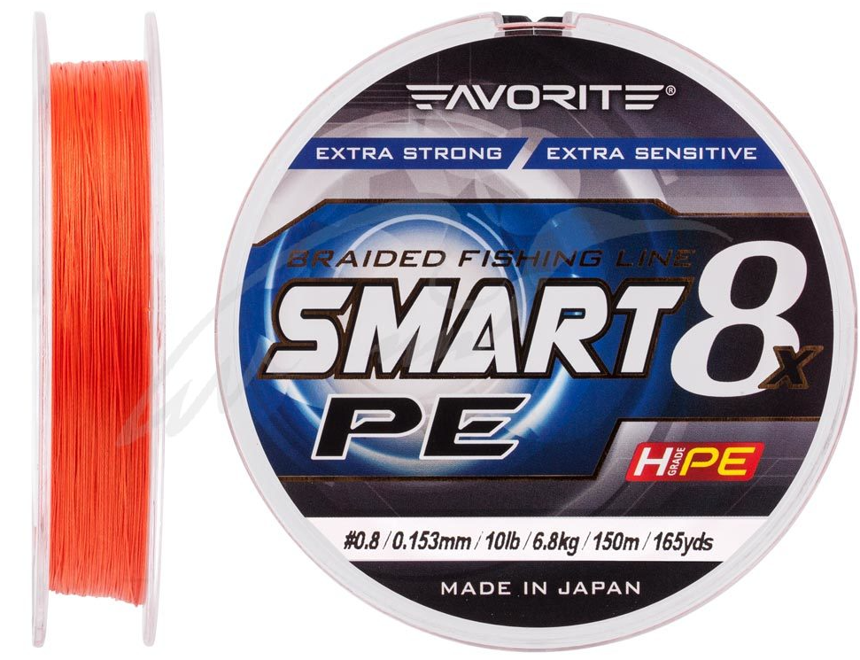 Шнур Favorite Smart PE 8x 150м (red orange) #0.8/0.153 mm 10lb/6.8 kg