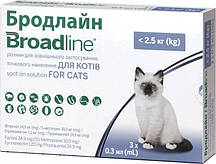 Бродлайн Спот-он для котів вагою до 2,5 кг краплі на холку від бліх та кліщів, 1монопіпетка