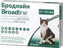 Бродлайн Спот-он для котів вагою від 2,5 до 7,5 кг краплі на холку від бліх та кліщів, 1монопіпетка