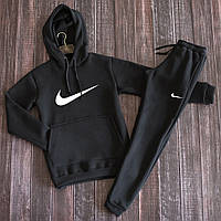Костюм спортивний NIKE чорний зимовий Світшот з капюшоном Кофта з принтом Найк чоловічі штани NIKE на резинці