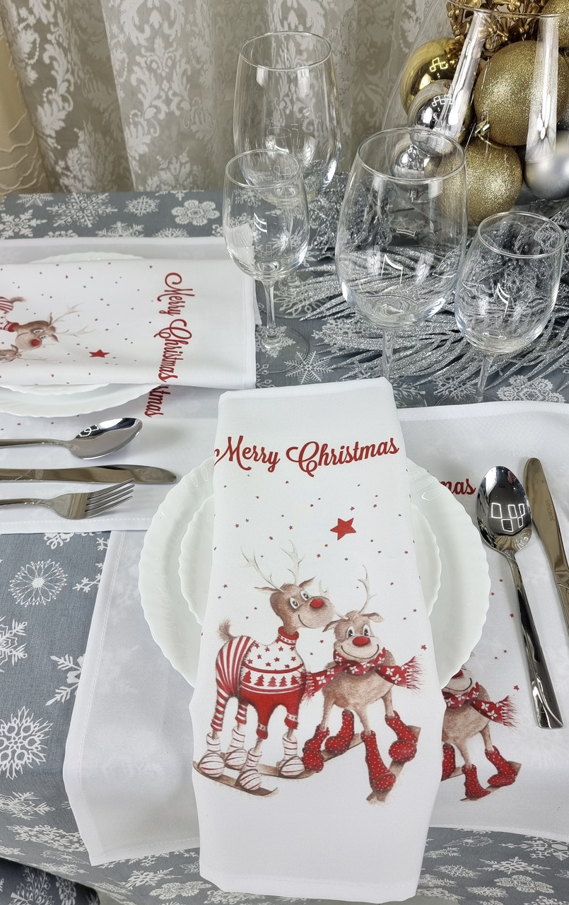 Серветка тканинна "Різдвяні Олені", (сервірувальна 40х40см, Білий)