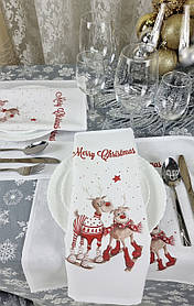 Серветка тканинна "Різдвяні Олені", (сервірувальна 40х40см, Білий)