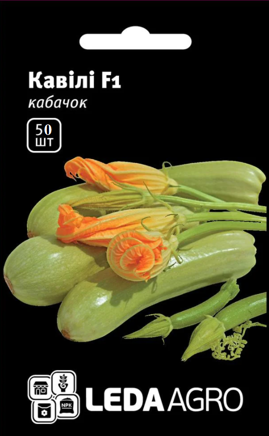 Насіння Кабачку Кавілі F1, 50 шт (Leda Agro), ультраранній гібрид для відкритого ґрунту та теплиць, фото 1