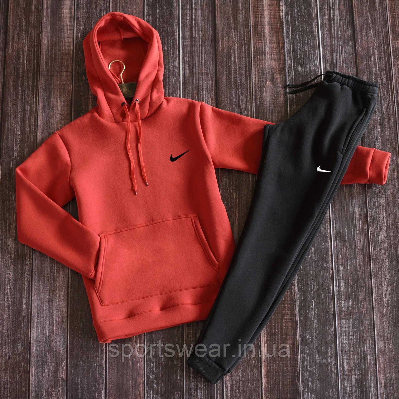 Чоловічий костюм NIKE з капюшоном червона Толстовка з принтом Найк Худі спортивні штани NIKE з манжетами