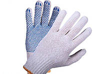 Перчатки рабочие трикотажные с синей ПВХ точкой Белые