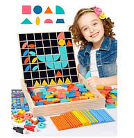 Деревянная игрушка Мозаика со счётными палочками, геометрические блоки, 2305-57