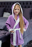 Махровый детский халат с капюшоном, 380 г/м2 сиреневый на 5 лет (104-110)