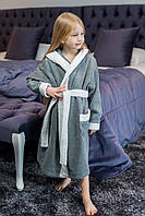 Махровый детский халат с капюшоном, 380 г/м2, серый на 7 лет (122-128) унисекс