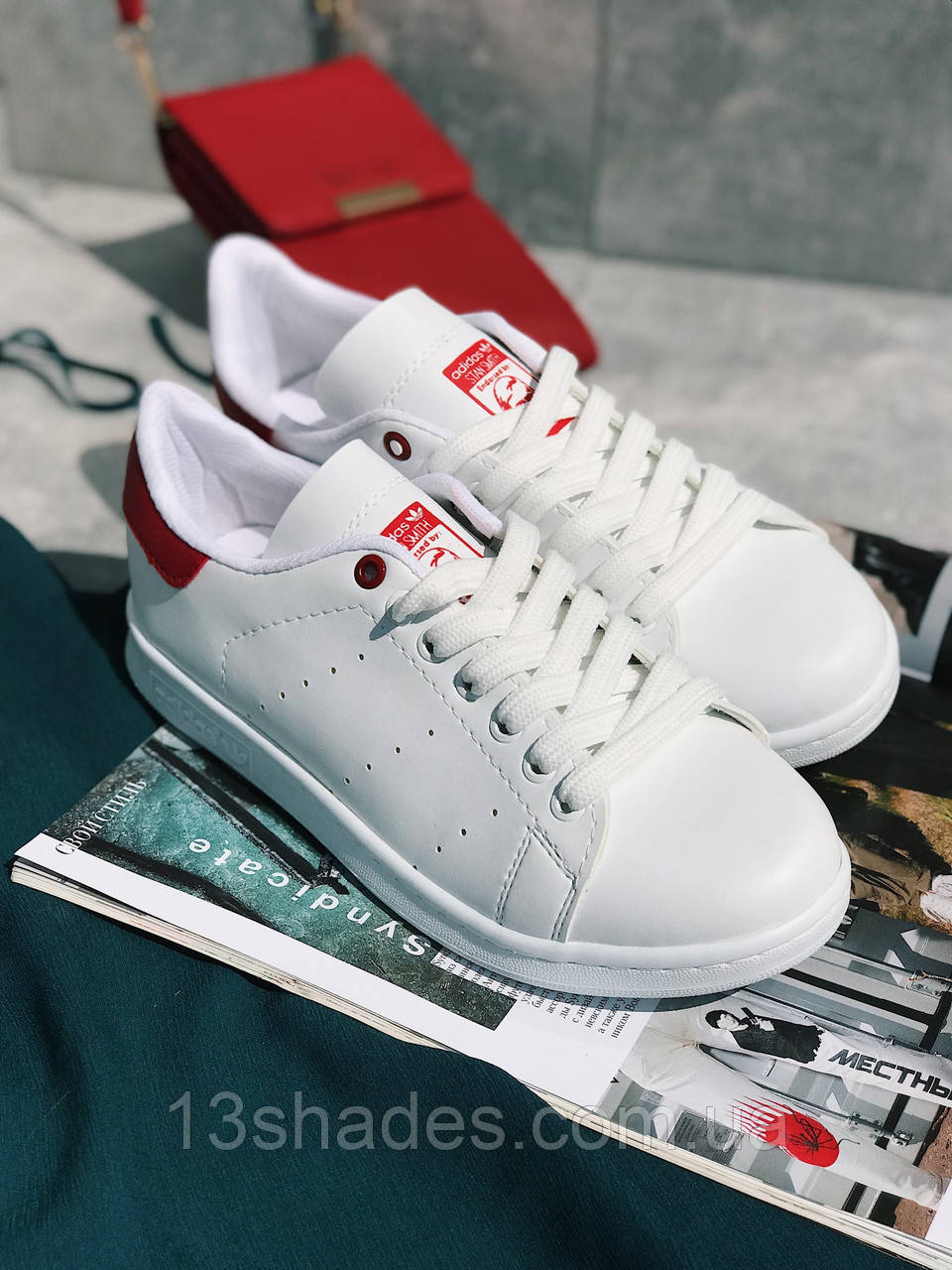 Кросівки чоловічі білі з червоними вставками, фото 1