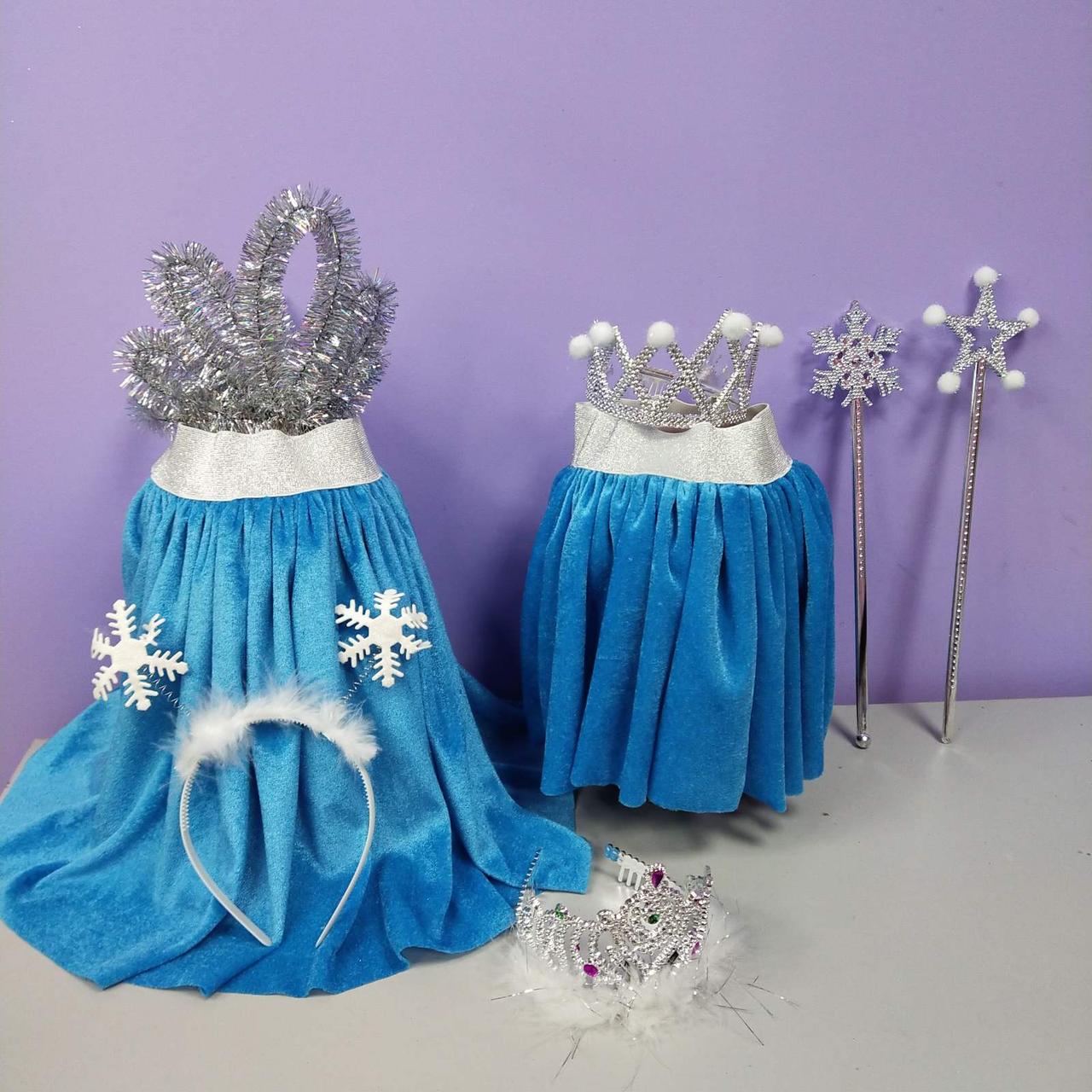 Костюм новорічний сніжинка 1-8 років спідниця бузкова велюрова та обруч сніжинка з чарівною паличкою 1 шт, фото 1