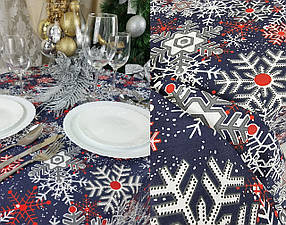 Скатертина для столу "Сніжинки Великі" №2, 235х150см, Синя