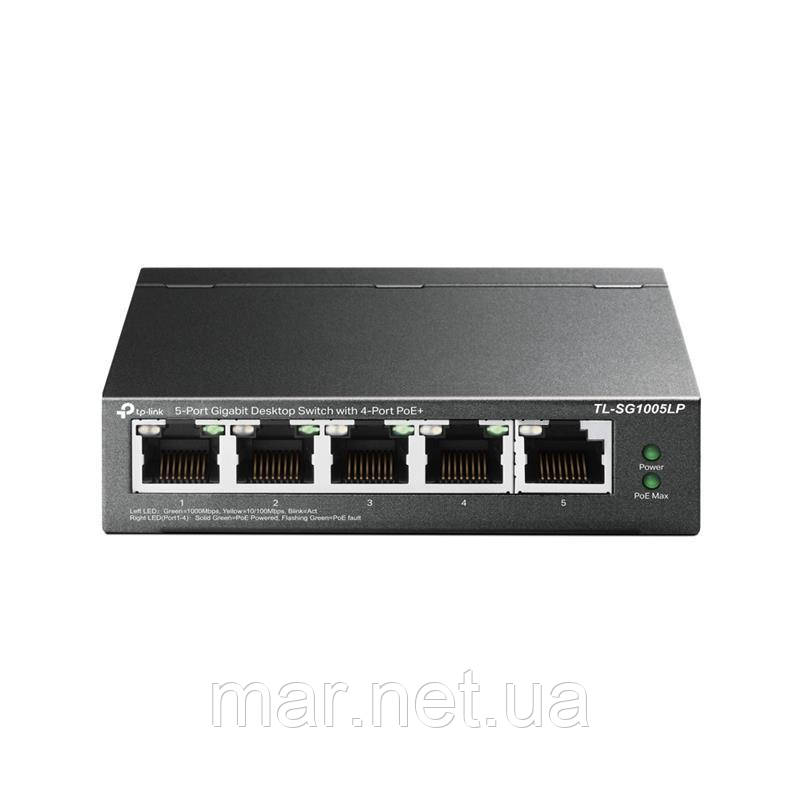 Комутатор TP-LINK TL-SG1005LP 5xGE/4xPoE+ 40W некерований 250м