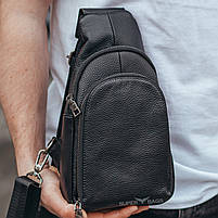 Мужской кожаный рюкзак-слинг на одно плечо TidinBag черный, фото 6