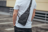 Мужской кожаный рюкзак-слинг на одно плечо TidinBag черный, фото 3