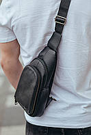 Мужской кожаный рюкзак-слинг на одно плечо TidinBag черный, фото 8