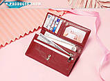 Гаманець жіночий з натуральної шкіри. Жіноче Портмоне. Шкіряний жіночий гаманець клатч Червоний, фото 5