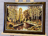 Картина пейзаж з бурштину "Річка серед беріз", фото 2