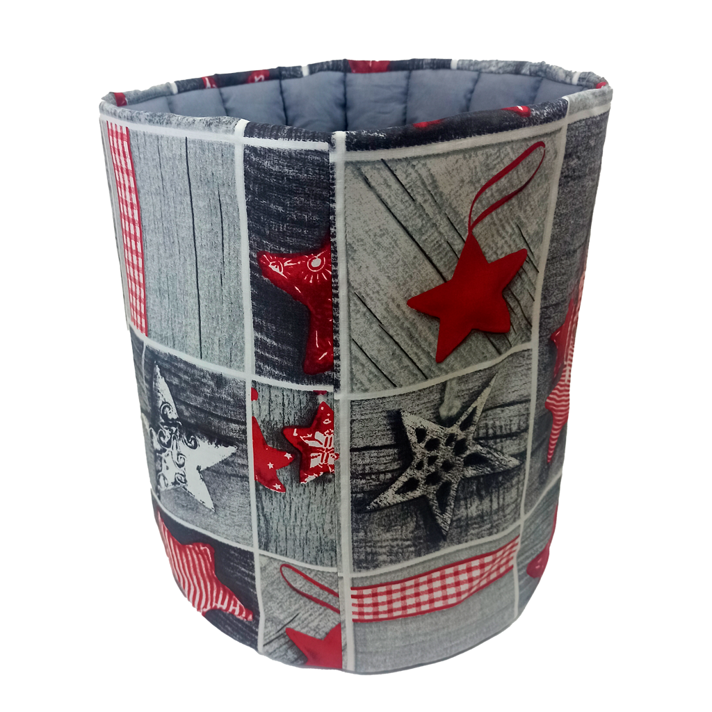 Мішок (кошик) для зберігання, Ø30*35 см, (бавовна), (Зірки "Handmade" червоно-сірі)