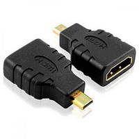 Переходник штекер microHDMI - гнездо HDMI, gold, пластик