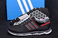 Мужские демисезонные кроссовки из натуральной кожи Adidas Tech Flex Black черные, Обувь мужская кожаная