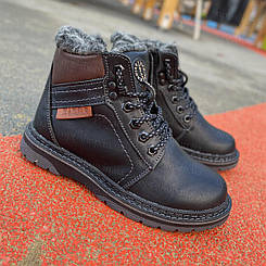 Зимові зимні дитячі черевики на хлопчика шкіряні чорні на хутрі 34 розмір,чоботи дитячі зимні шкіряні для хлопчика