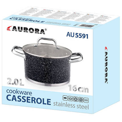 Каструля зі скляною кришкою Aurora 5591AU 16 см 2 л ID 3963815, фото 2