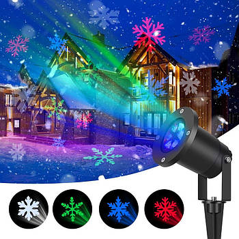 Лазерний проектор Star Shower COLOR Snowflake № WP2 Різнокольорові сніжинки / Вуличний проектор сніжинки