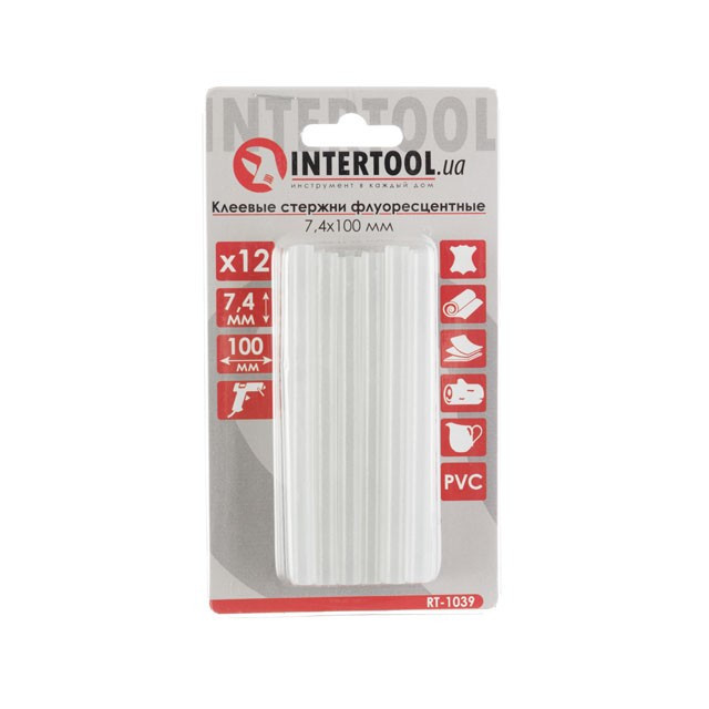 Комплект стрижнів клейових флуоресцентних 7,4*100 мм, 12 шт INTERTOOL RT-1039