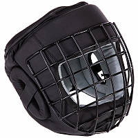 Шлем для единоборств с металлической решеткой кожаный черный VL-3150, L