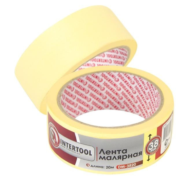 Стрічка малярська (кріп) жовта, ширина 38 мм, довжина 20 м INTERTOOL DM-3820