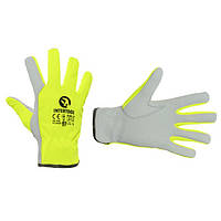 Рукавичка шкіряна комбінована з високоякісної козячої шкіри та флуоресцентної зеленої тканини 10"