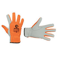 Рукавичка шкіряна комбінована з високоякісної козячої шкіри та флуоресцентної жовтогарячої тканини 10"