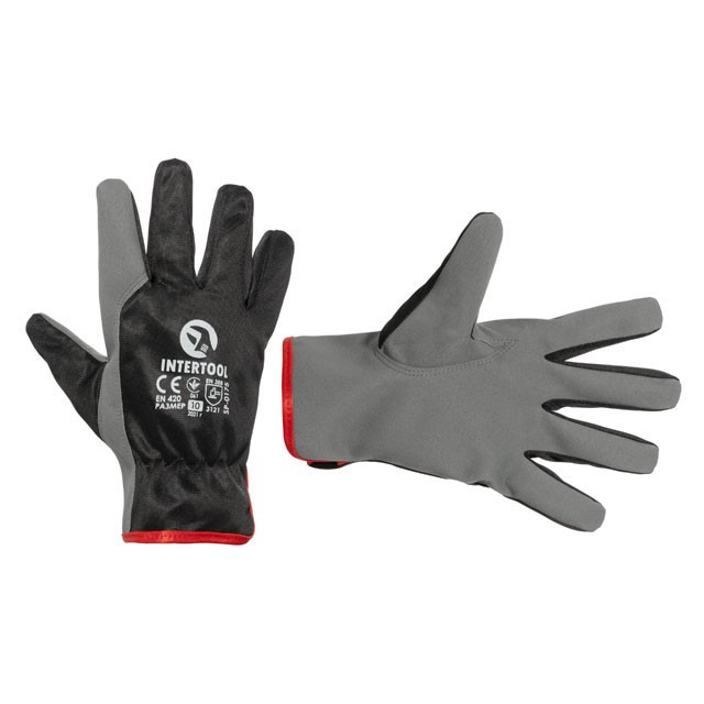 Рукавичка шкіряна комбінована з високоякісної екошкіри та поліестерової тканини 10" INTERTOOL SP-0175