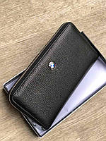 Чоловічий шкіряний гаманець Bmw Бмв чорний, гаманець на змійці, гаманці шкіра, гаманець із логотипом